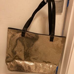 Tote Bag - gold sparkly Loehmans brand vintage tote bag